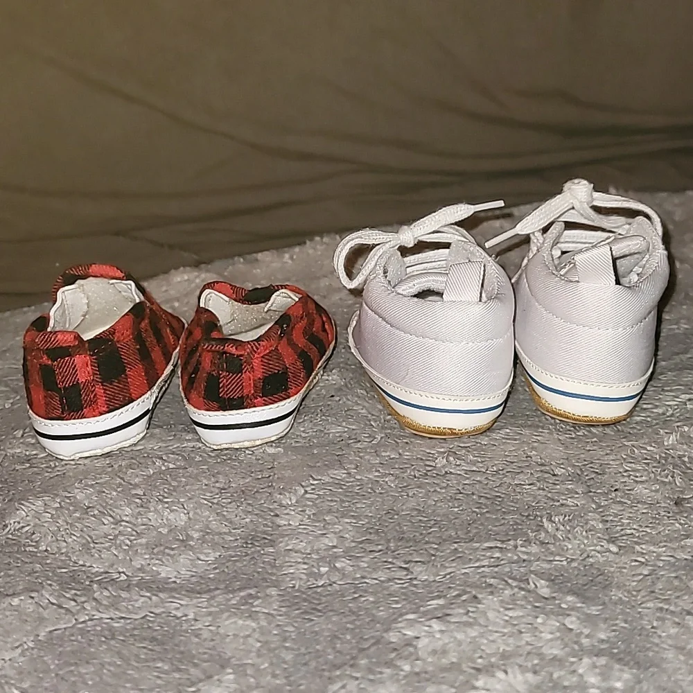Magic Prewalker & Creations Of Grace 3-6M Baby Infant Shoes Sneakers White Plaid